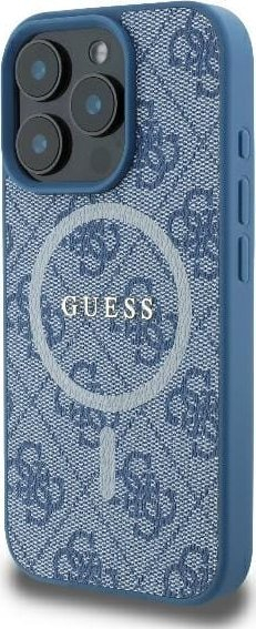 Futrollë Guess 4G PU MagSafe për iPhone 16 Pro Max, kapak i fortë, blu