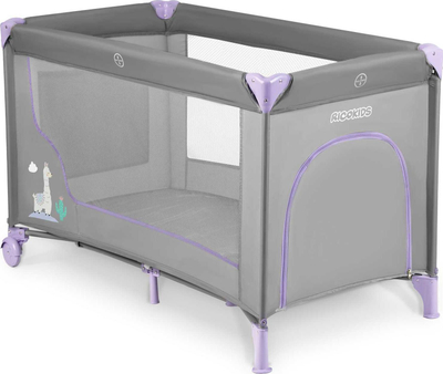 Shtrat udhëtimi për fëmijë Ricokids RK-240, 125 x 65 x 78 cm, me rrota, gri lavander