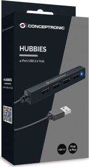 HUB USB Conceptronic CHUB2, 4 porta USB 2.0, pa furnizim me rrymë, i zi