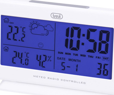 Stacion meteo Trevi ME 3P08 RC, sensor jashtë, ekran LED, i bardhë
