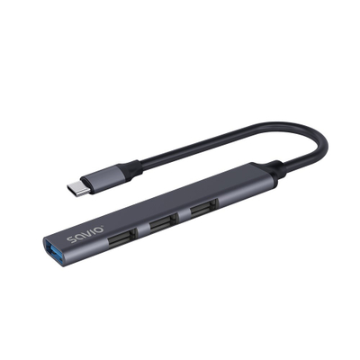 USB HUB Savio AK-71, USB-C, 3x USB-A 2.0, 1x USB-A 3.1, gri