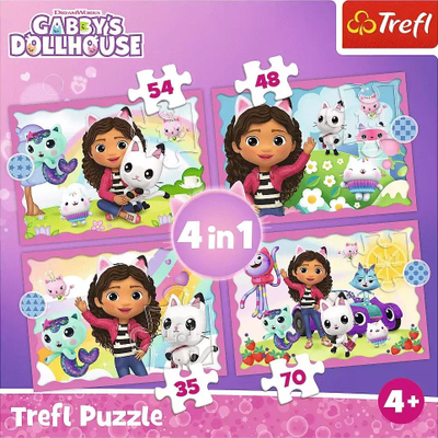 Puzzle për kalamaj Trefl 4in1 Gabby’s Dollhouse, set me 4 puzzle, shumëngjyrësh