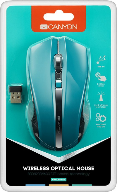 Mouse wireless Canyon CNE-CMSW05G, 1600 DPI, 4 butona, i zi me jeshile