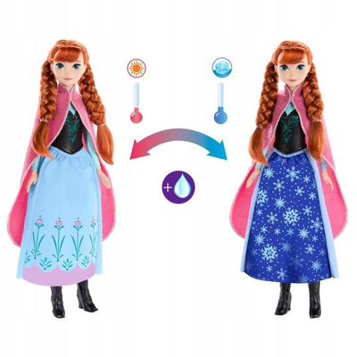 Kukull Disney Frozen Anna, fustan që ndërron ngjyrë, me aksesor magjik, shumengjyrëshe