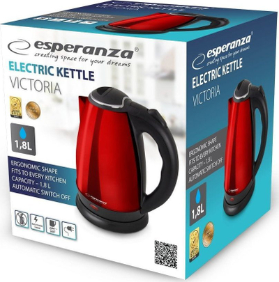 Çajnik elektrik Esperanza Victoria EKK113R, 1.8L, çelik inoks, i kuq
