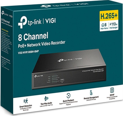 Regjistrues rrjeti TP Link Vigi NVR1008H, 8 kanale PoE, deri 8MP, ngjyrë e zezë