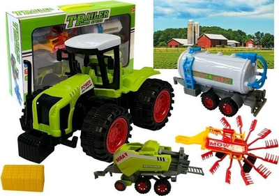 Set lodrash fermë Lean Toys Farm Car Set Rake Baler, për fëmijë 3+, shumëngjyrësh