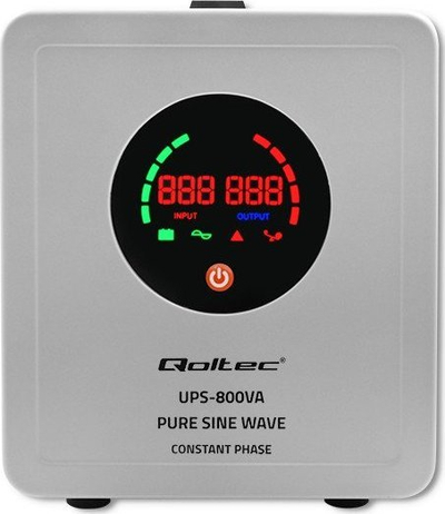 UPS për kaldajë Qoltec UPS 800VA, 560W, valë sinusoide e pastër, gri