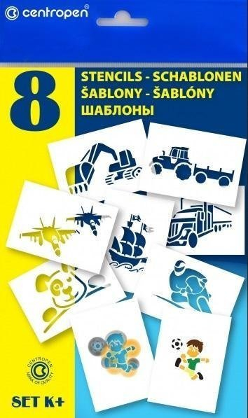 Set shabllonash për vizatim Centropen K+, 8 copë, me figura për çuna