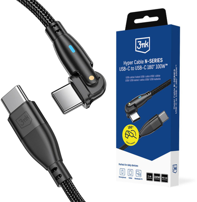 Kabllo 3mk Hyper Cable N-Series USB-C në USB-C, 1m, 100W, i zi