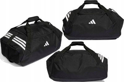 Çantë sporti Adidas Tiro Duffle Medium, me rrip krahu, për burra, e zezë