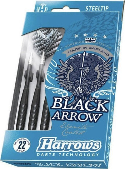 Shigjeta darts Harrows Black Arrow Steeltip, trup bronzi, majë çeliku, të zeza