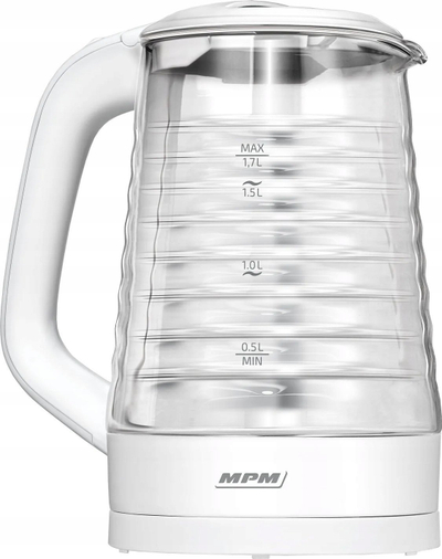 Çajnik elektrik MPM MCZ-124, 2200W, trup xhami, i bardhë