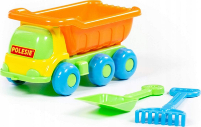 Set lodrash me rërë Polesie Auto Plus 57051, kamion me dump, lopatë edhe grusht, shumëngjyrësh