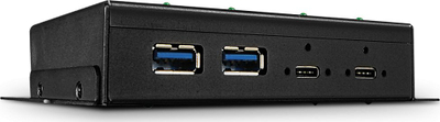 Hub USB Lindy 4 porta, USB 3.2 Gen 2, Type C, metalik i zi