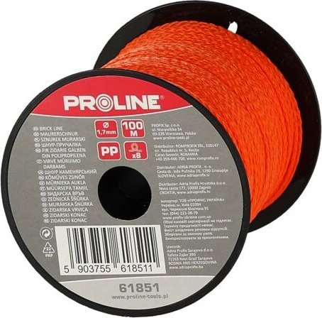 Litar ndërtimor PROLINE, i gërshetuar, 50 m, 1.7 mm, portokalli