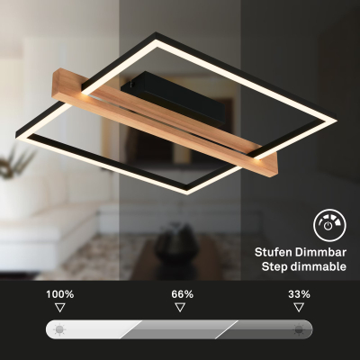 Ndriçues Briloner LED 14 W, 1650 lm, 3000 K, 43×35×7,5 cm, i zi/kafe e hapur