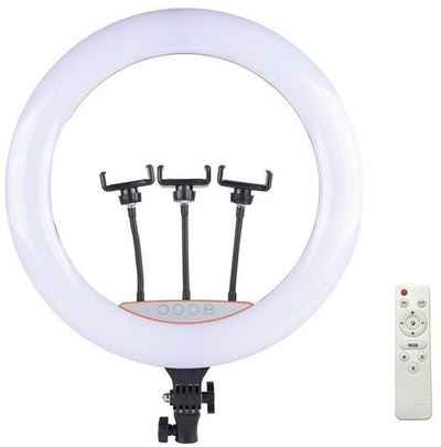 Llambë rrethore LED E-LIGHT SR18, 45cm, me 3 mbajtëse smartphone, e zezë