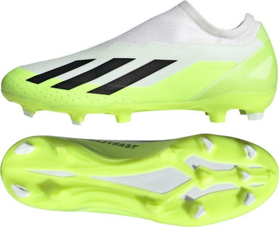 Këpucë futbolli Adidas X Crazyfast.3 LL FG HQ4515, pa lidhësa, për fushë me bar natyral, të bardha neon
