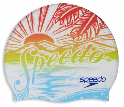 Kapelë noti për të rritur Speedo Adult Printed Silicone, silikon, portokalli blu
