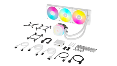 Ftohës procesori CORSAIR iCUE LINK TITAN 360 RX RGB AIO, 396 mm, 3 ventilatorë, i bardhë