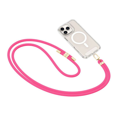 Rrip crossbody për telefon Tech-Protect C7S, litar, Hot Pink, detaje gold