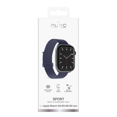 Rrip dore Puro Sport për Apple Watch, 44-49mm, tekstil, blu e errët