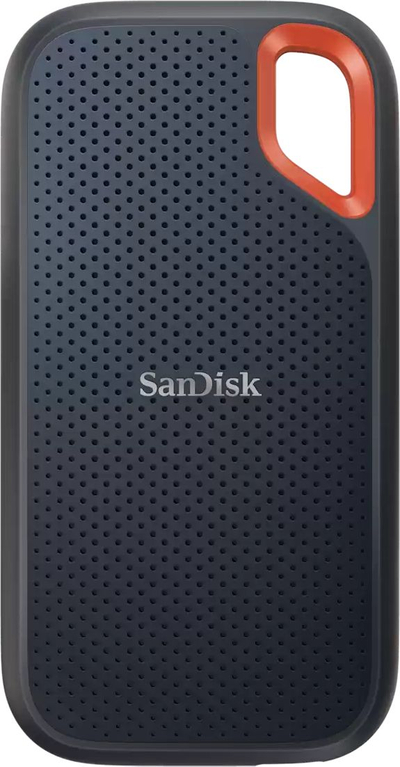 Disk SSD i jashtëm SanDisk Extreme Portable V2, 4 TB, USB‑C 3.2, i fortë ndaj ujit edhe pluhurit, i zi / portokalli