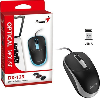 Жичан глушец Genius DX-123, 1200 DPI, USB, црн со сиви детали