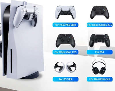 Varëse me 2 mbajtëse për kufje dhe gjëra të tjera, për Sony PlayStation 5, vetëngjitëse, e zezë