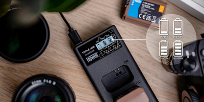 Karikues baterish Newell CD-USB-C, trefish, për LP-E6 Canon, i zi