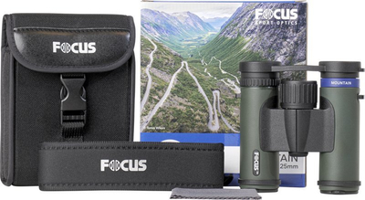 Binokula Focus Mountain 10x25, prizma Bak 4, rezistent ndaj ujit, të zinj