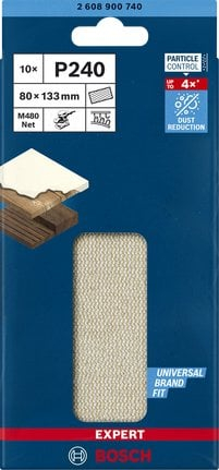 Fletë gërryse rrjetë Bosch Expert M480, 80 x 133mm, K240, set 10 copë