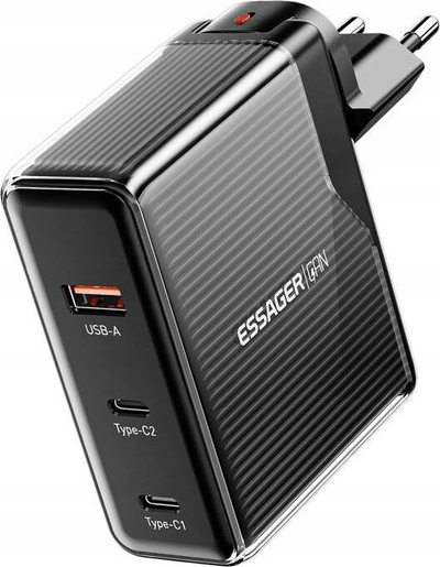 Karikues muri Essager ECT2CA-ZXB01-Z, GaN, 100W, USB-C USB-A, i zi