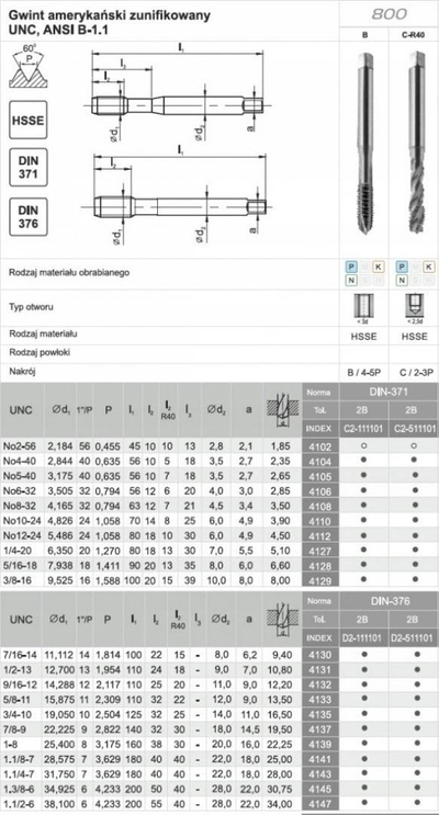 Tap me fije Dormer DIN 376 C 3/4-10 UNC 2B R40 HSSE, për çelik deri 800 MPa