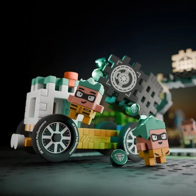 Set ndërtimi Marioinex Toy Factory Mini Waffle City Bank, 148 pjesë, shumëngjyrësh
