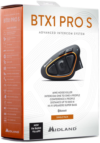 Sistem за комуникација Midland BTX1 Pro S, интерком за мотор, до 800 m, IPX6