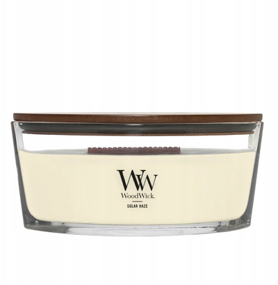 Qiri aromatik WoodWick Solar Haze, aromë agrumesh, gotë zbukuruese, i verdhë