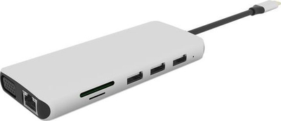 Docking station eStuff USB C 12‑në‑1 ES623009, 2x HDMI, PD 100W, gri