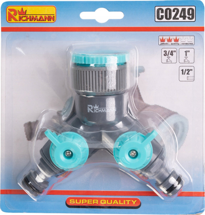 Ndarës rubineti Richmann C0249, lidhje e shpejtë 3/4", dy dalje, gri me blu