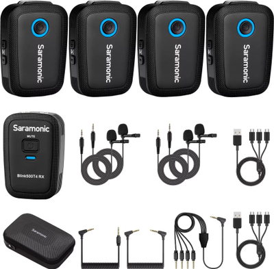 Mikrofon lavalier pa tela Saramonic Blink500T4, 4 kanale, për iPhone Android DSLR, i zi