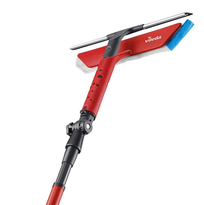 Shtrydhëse dritaresh Vileda Window Squeegee 128782, dorezë teleskopike, plastike, e kuqe