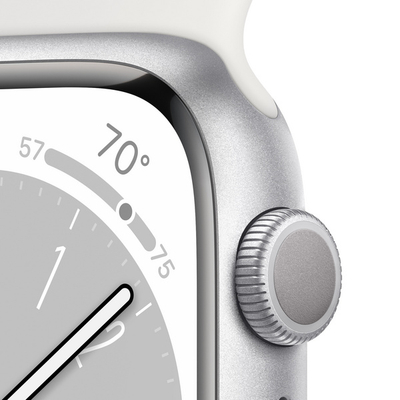 Apple Watch S8 GPS 41mm, Silver Aluminium Case me White Sport Band, Regular