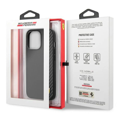 Kapak telefoni Ferrari Smooth Carbon për iPhone 13 Pro, efekt karboni, i zi