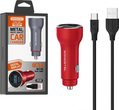 Karikues makine Somostel, 2 porta USB, kabllo Type C, i kuq