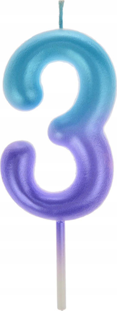 Qiri dekorativ Party Time numri 3, 6 cm, ombre, blu vjollcë