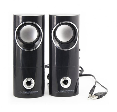 Компјутерски звучници Esperanza BEAT 2.0, 6W, со кабел, црни