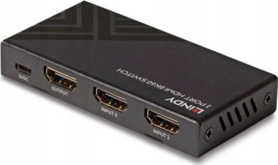Ndërprerës HDMI Lindy 2 porta, 4K 60Hz, i zi