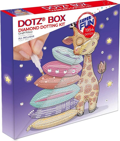 Set artizanati Diamond Dotz Giraffe Pillow Dotz Box, pikturë me kristale 5D, 22 x 22 cm, shumëngjyrësh