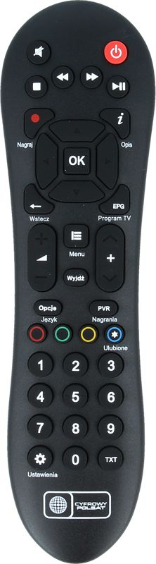 Pilot universal Cyfrowy Polsat EvoBox PVR, për dekoder satelitor, me funksion PVR, i zi